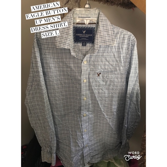 American Eagle Button Up Dress Shirt Plaid Large - Picture 1 of 4